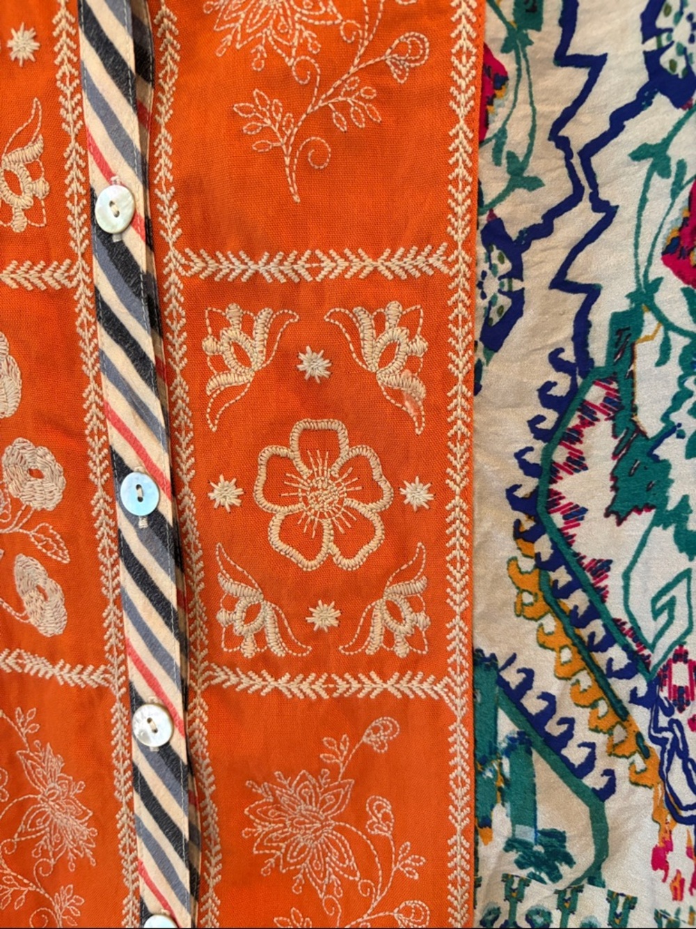 John Mark Orange & Teal Mixed-Print Button Front Shirt - Picture 3 of 8